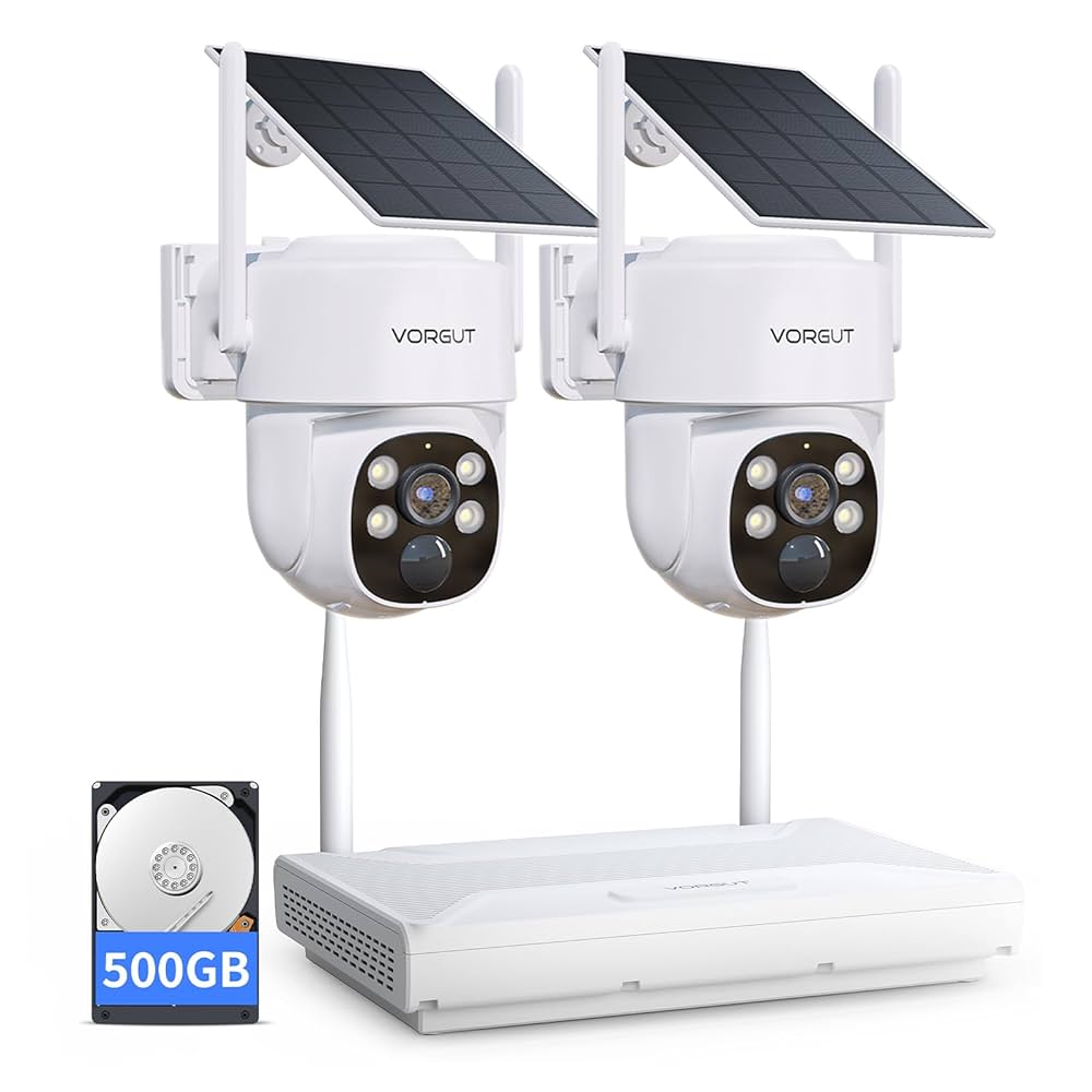 VORGUT400万画素360°広角・防犯カメラ2台 ソーラーパネル、HDD内蔵 Amazon.co.jp: 【400万画素・360°広角撮影・5年保証】VORGUT
